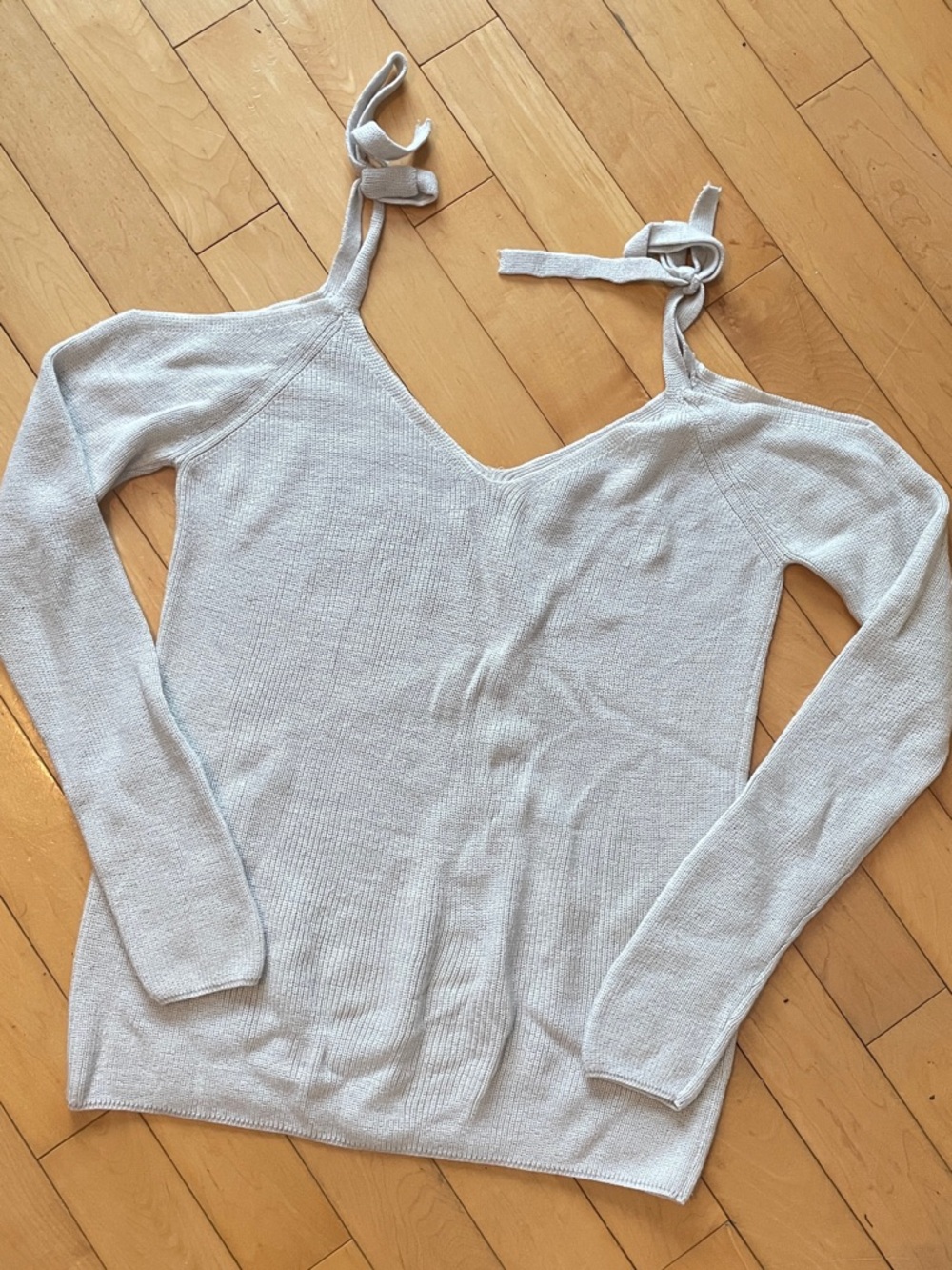 Club Monaco Light Gray Off-Shoulder Tie-Strap Sweater